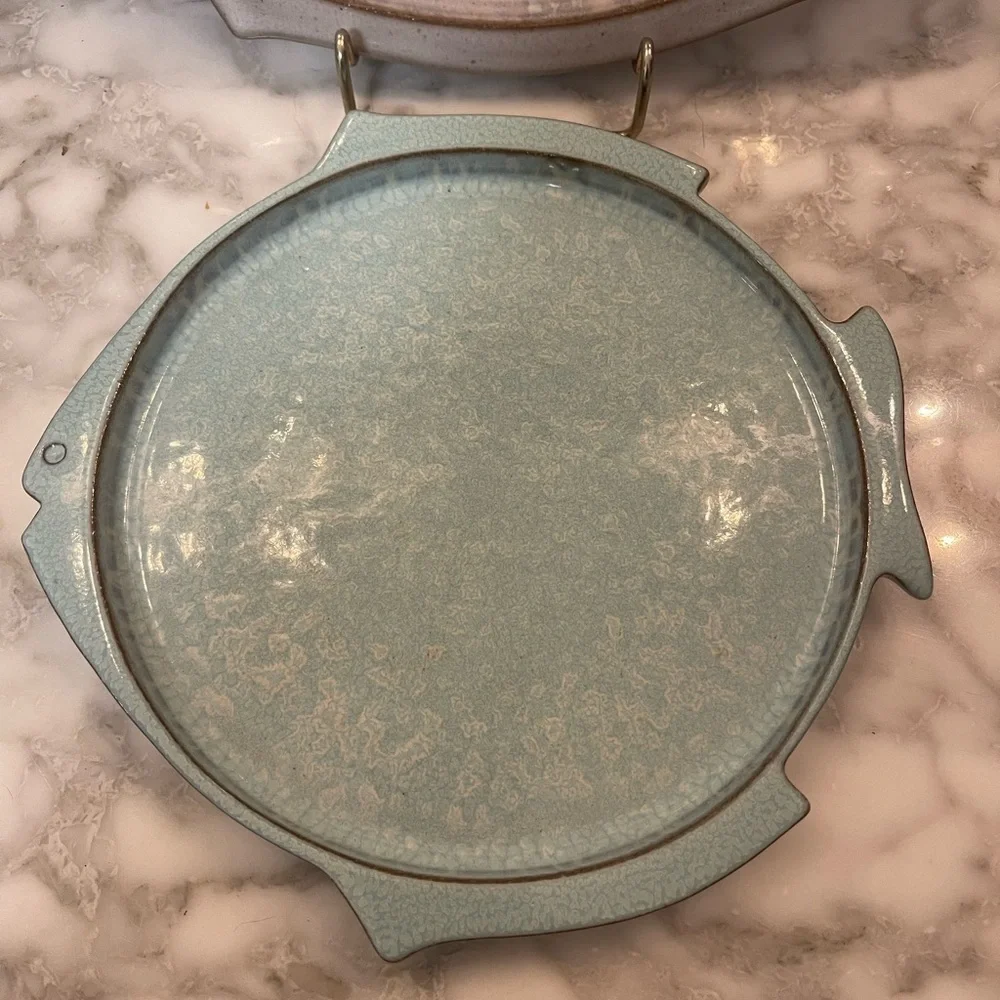 Anthropologie Ceramic Fish Platters X 2 Blue Teal Tray Coastal Nautical Beach